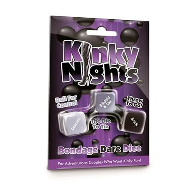 Kinky Night Three Gray Printed Dice on purple hanging card
