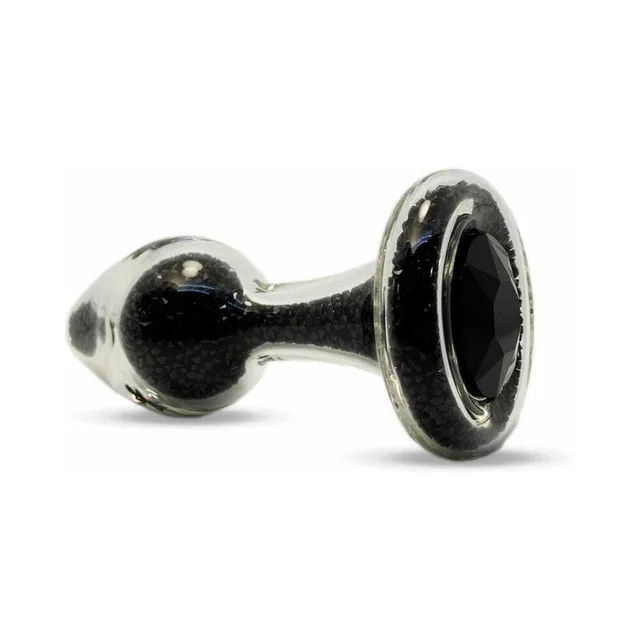 black crystal-filled glass plug with matching black gem base