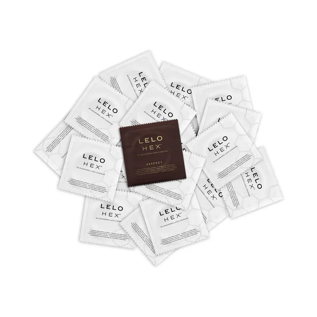 Assortment of individually wrapped LELO HEX Respect XL condoms