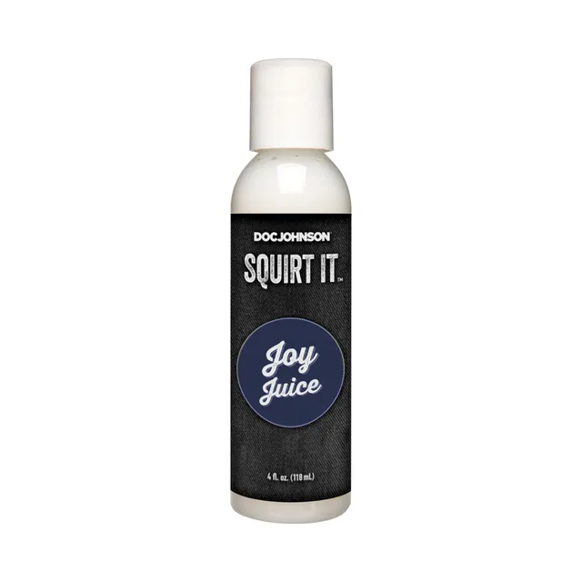Doc Johnson Squirt It Joy Juice white 4 fl oz bottle with black blue label