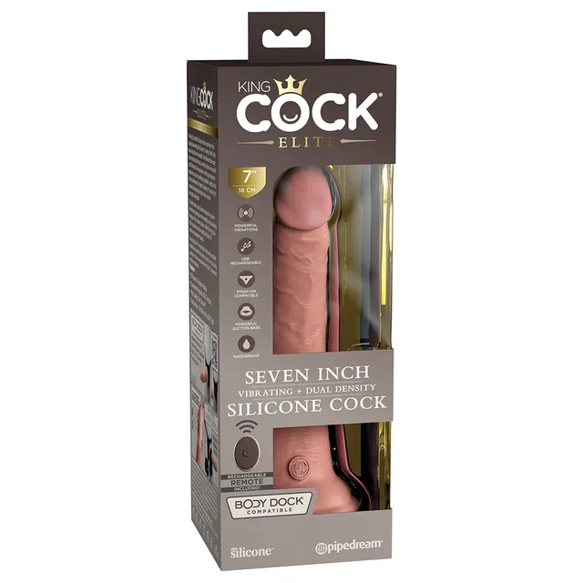 King Cock Elite Beige 7-inch vibrating dildo retail box front