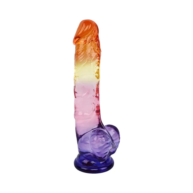 Left-side view of Sunrise Dreams 9.5-inch multicolor dildo