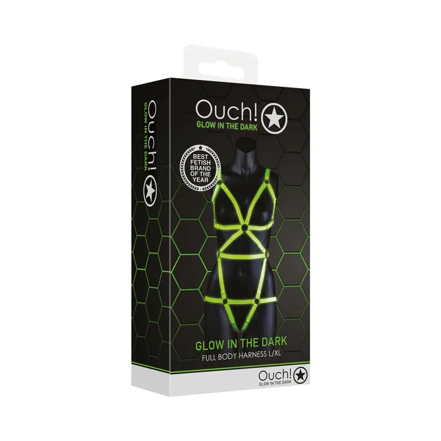 Ouch neon-green full-body harness L/XL retail box