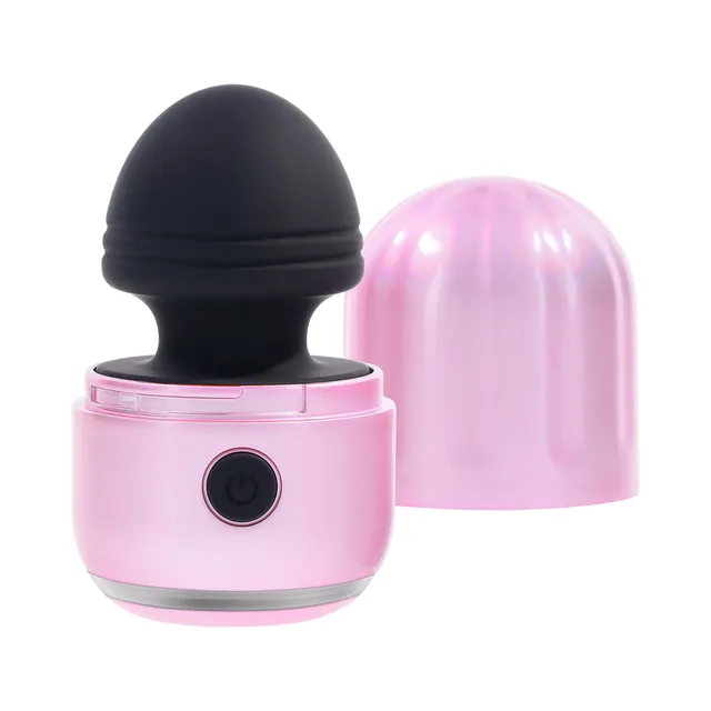 Pink mini wand with black rounded head and ribbed cover