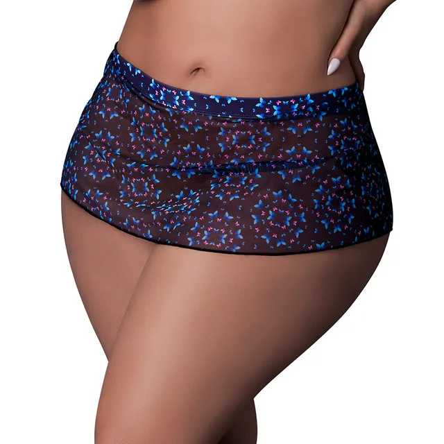 navy sheer Hazy Dayz butterfly-print mini skirt worn in Queen Size
