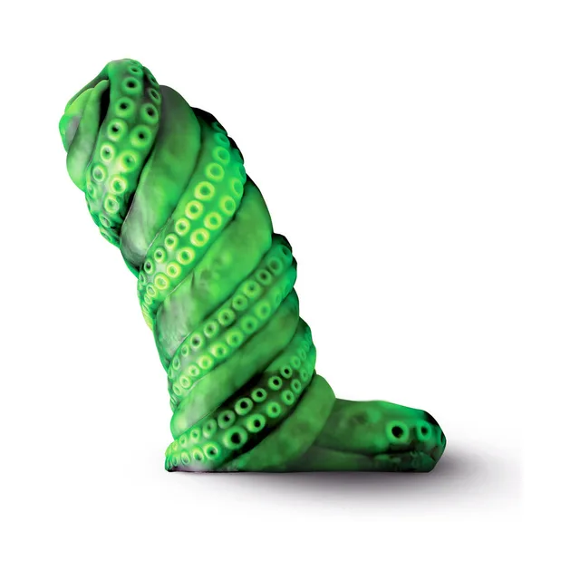 Upright green Creature Cocks Tenta Girth spiral-textured sleeve