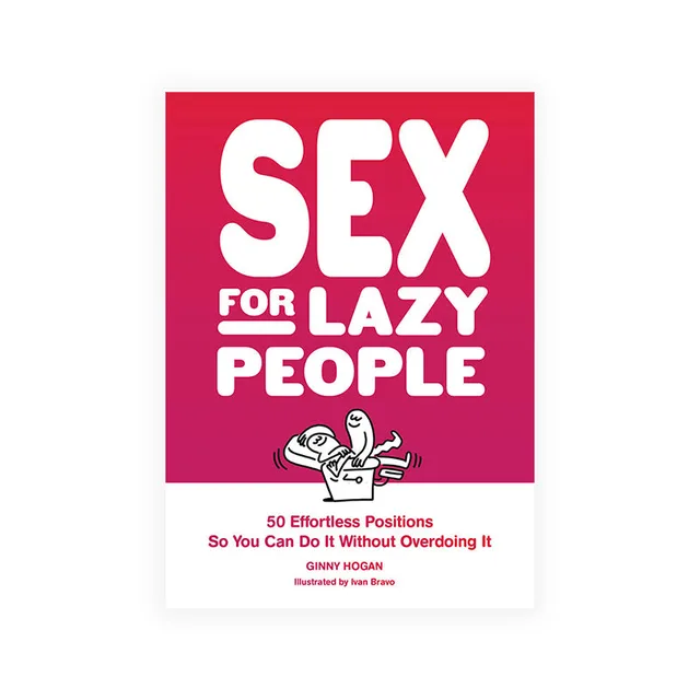 red and white Sex for Lazy People book cover with title, author Ginny Hogan and cartoon figures