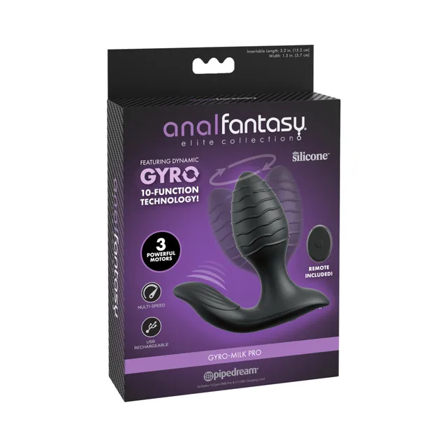 Black Anal Fantasy Gyro-Milk Pro plug on purple retail box