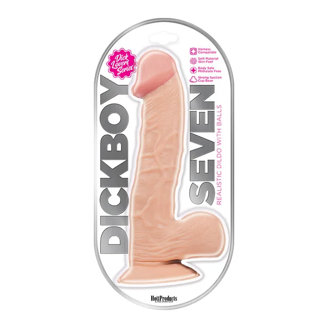 Hott Products Dick Boy seven-inch beige dildo in oval package