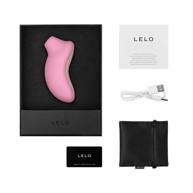 Pink LELO SONA set with box, cable, card and pouch