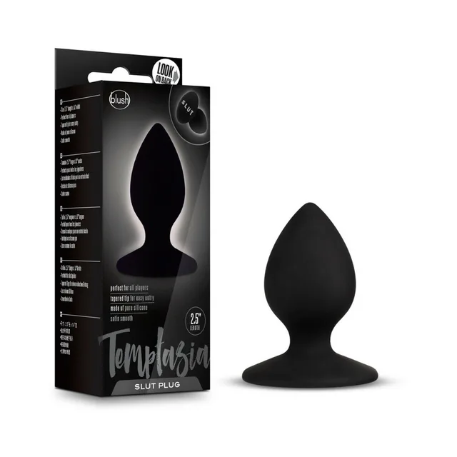 Blush Temptasia Slut black anal plug beside retail box