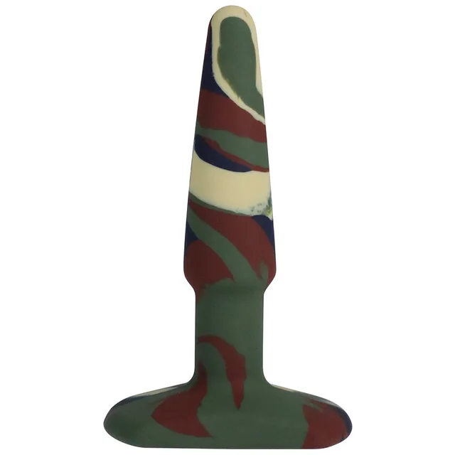 Olive tan rust and black camouflage plug with oval base