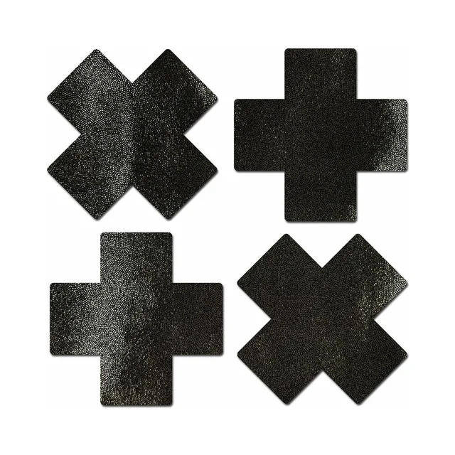 two black pairs of petite Pastease pasties in upright and diagonal cross shapes