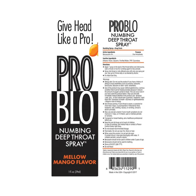 Front and rear panels of ProBLO Mango orange carton