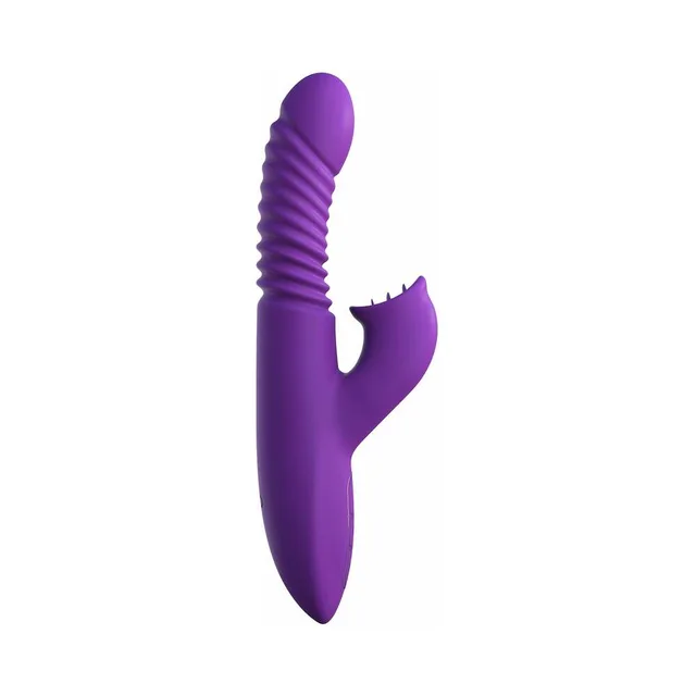 Purple ridged thrusting toy with curved side arm