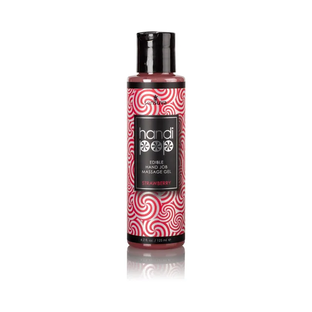Sensuva HandiPop Strawberry Gel black bottle with red spiral label and black cap