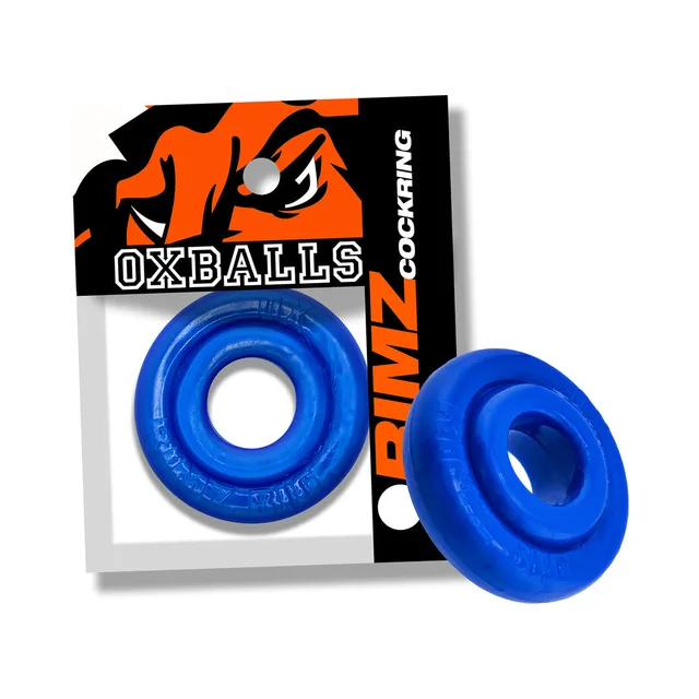 Pool blue Oxballs Rimz thick-profile ring beside branded package