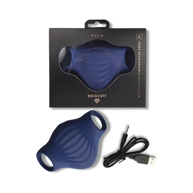 Blue Rocks-Off Palm rippled masturbator with USB cable and box