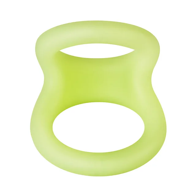 Front view of large green silicone D-ring with two openings