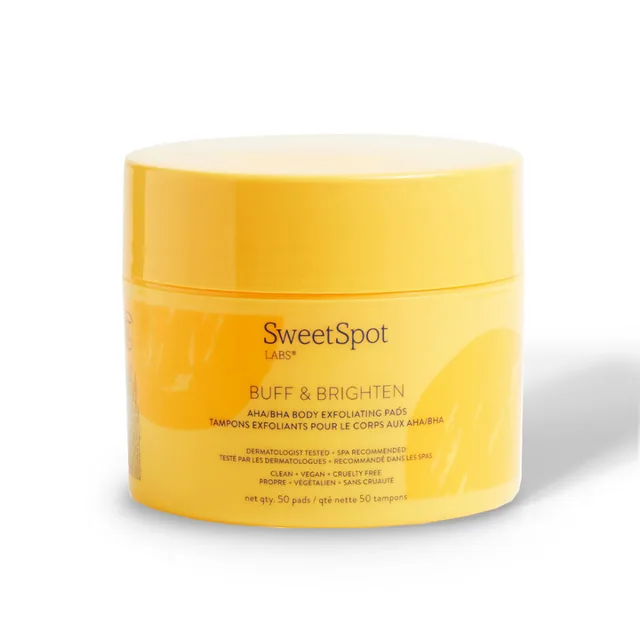 yellow SweetSpot Labs Buff and Brighten exfoliating pad jar