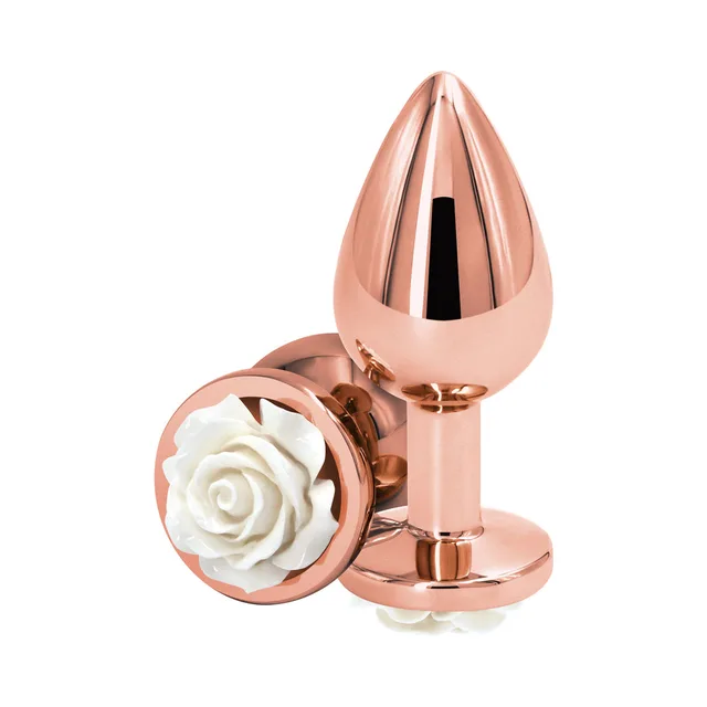 Rose-gold aluminum plug with sculpted white rose base