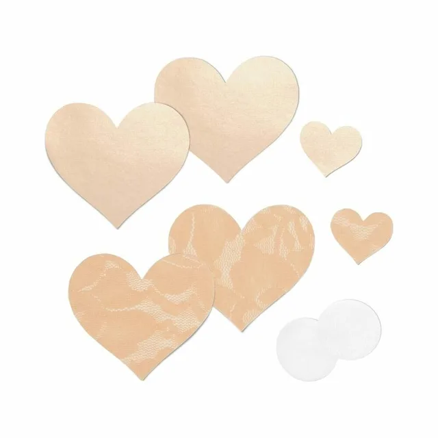 Nippies Size C creme heart pasties in satin and lace with round pads and patch-test hearts