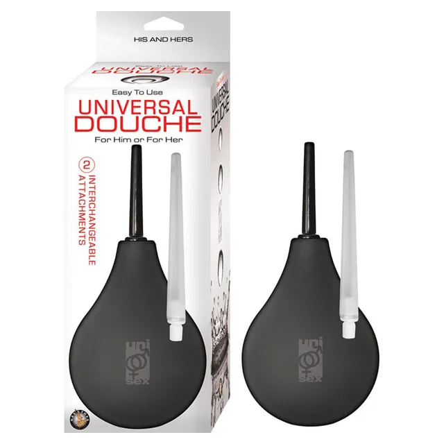 Black Nasstoys Universal Douche bulb with two white nozzles and box
