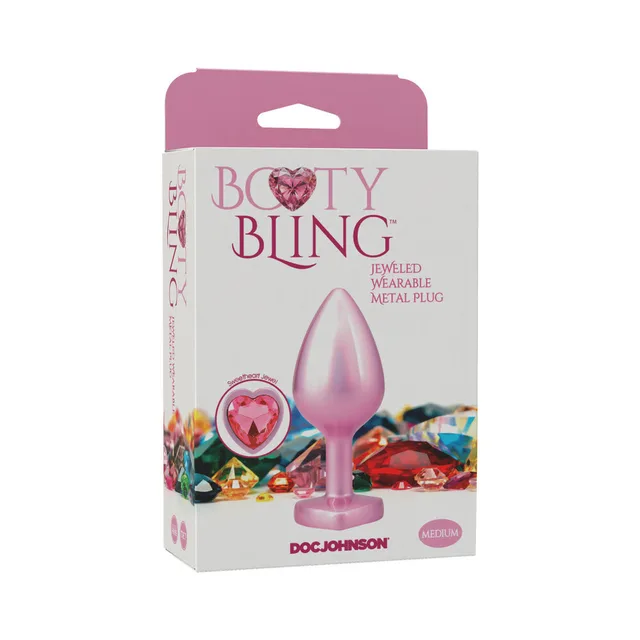 Medium pink Booty Bling metal plug in white jeweled box