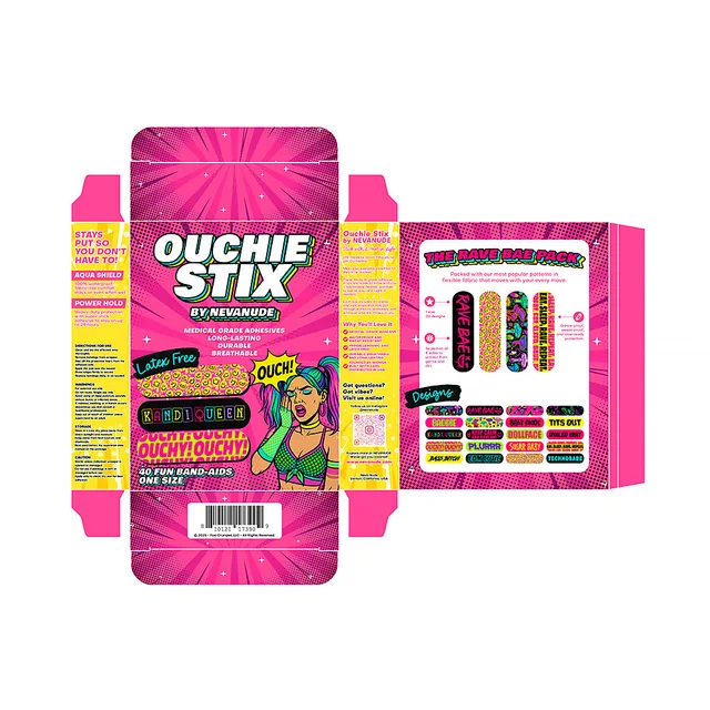 Open pink Ouchie Stix Plur Vibes 40-pack retail carton