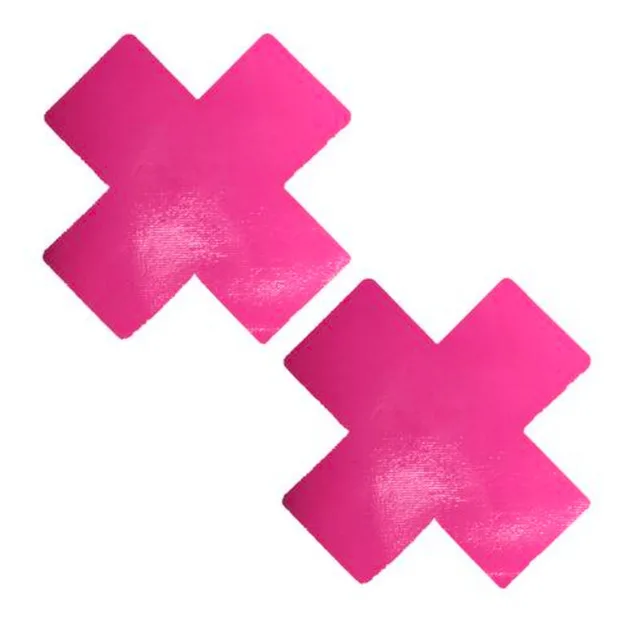 Pair of Neva Nude Fruitella glossy hot pink X-shaped pasties