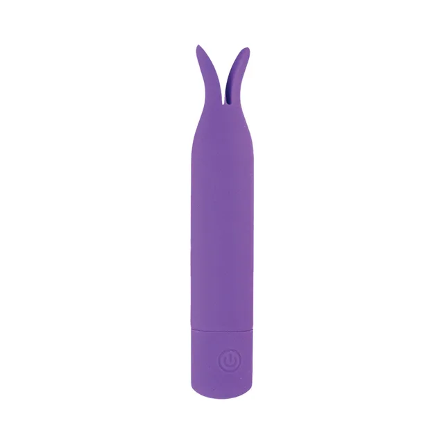 Front view of purple Tickler Bullet twin tips