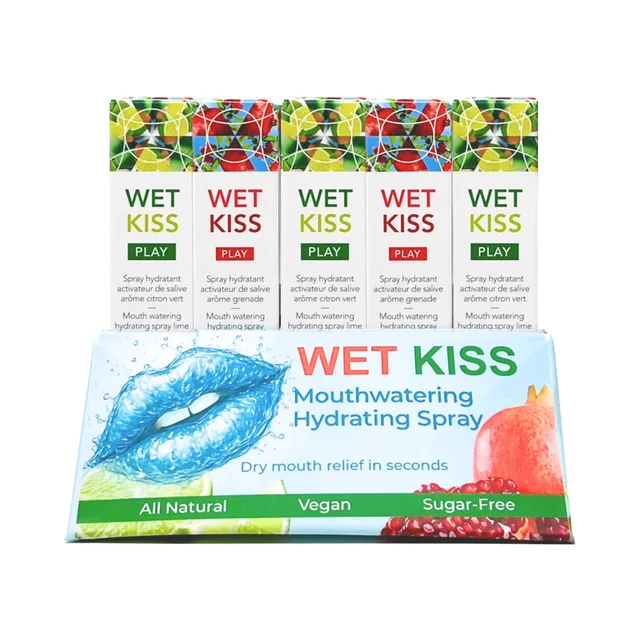Front view of Exsens Wet Kiss counter display with mixed colorful cartons