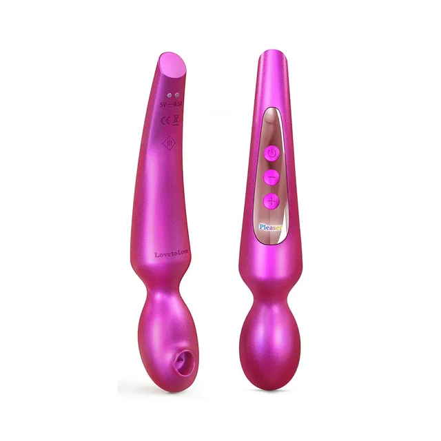 Front and back views of pink Love To Love Pleaser Berry wand