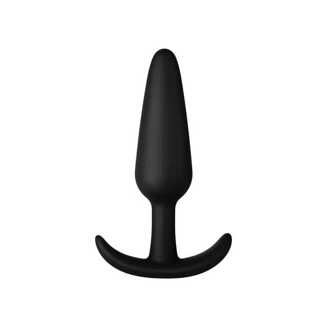 Front view of medium black tapered plug and curved base