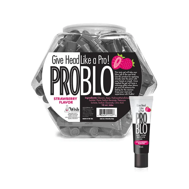 clear fishbowl display filled with Pro Blo Strawberry 10 ml tubes
