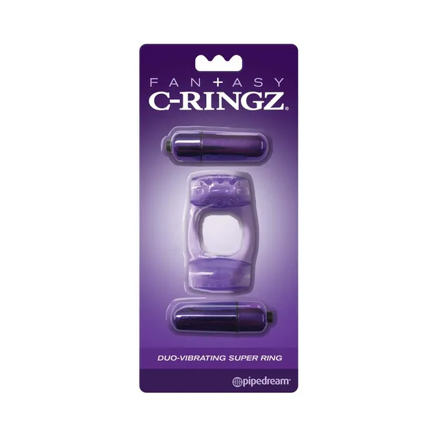 Pipedream Fantasy C-Ringz Purple Dual-Bullet Ring purple hanging card package
