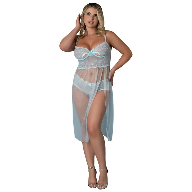 Full front view of Blue Sky Long Chemise Queen Size
