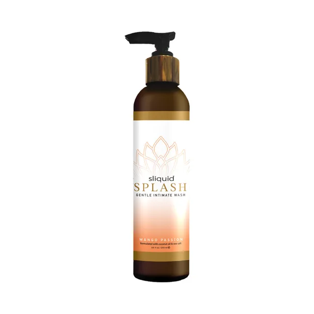 Sliquid Splash Mango Passion amber pump bottle with cream peach label