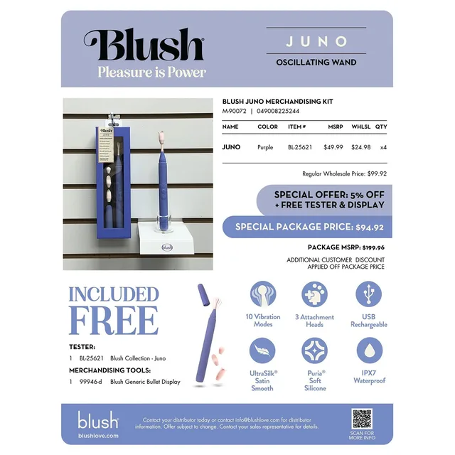 Blush Juno blue oscillating wand merchandising display panel