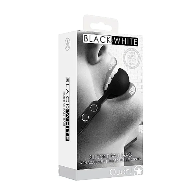Ouch black silicone ball gag retail box front