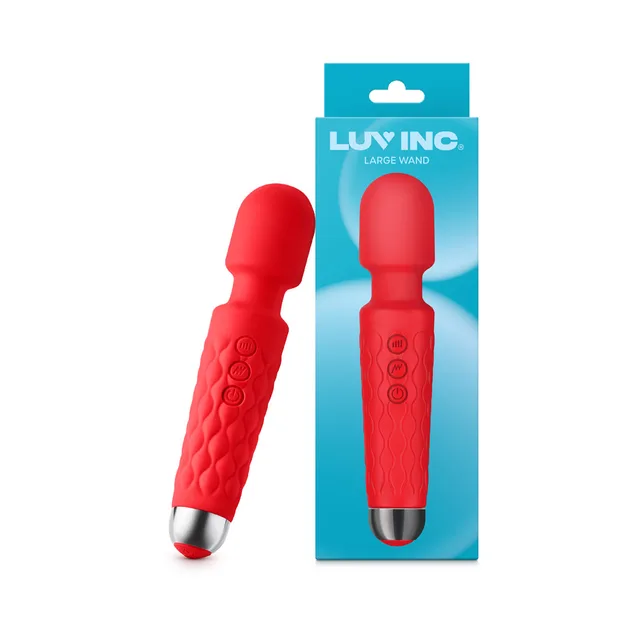 Red Luv Inc LW96 large wand angled beside blue retail card