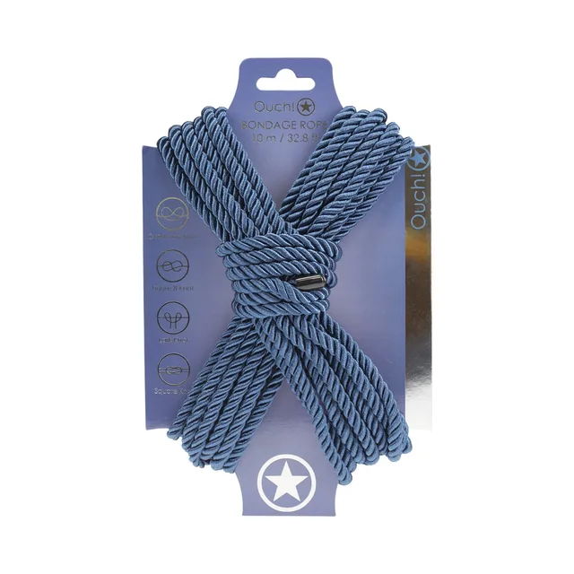 Shots Ouch navy blue 10 m twisted nylon bondage rope