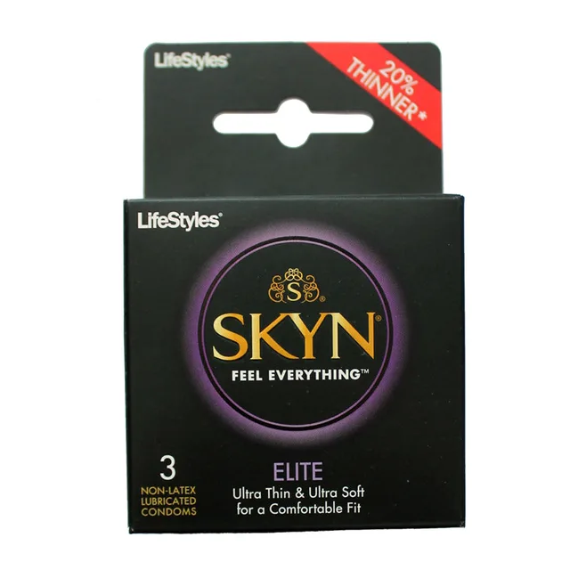 LifeStyles SKYN Elite Condoms 3 Pack black retail carton with purple circle and gold SKYN logo