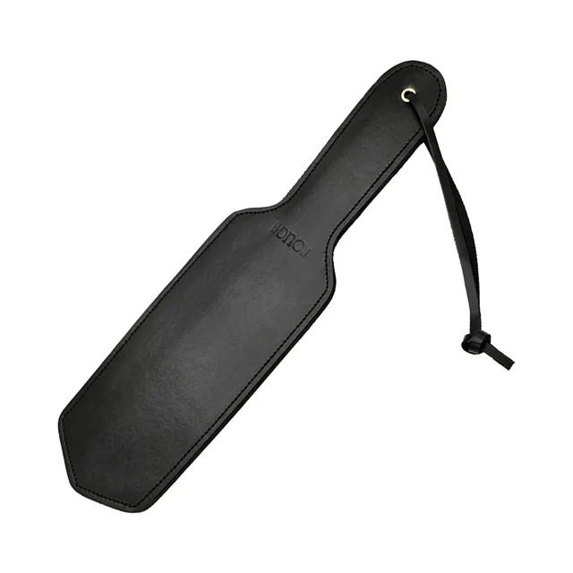Rouge black leather paddle diagonal front view with wrist loop