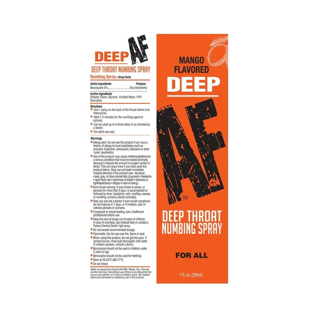 Rear and side panels of Deep AF Mango orange retail carton