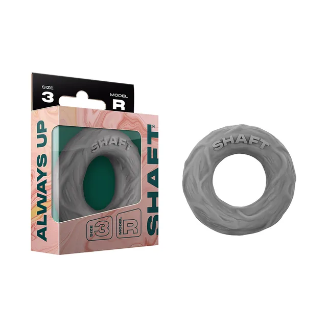 gray marbled Shaft Model R Size 3 C-ring beside retail box