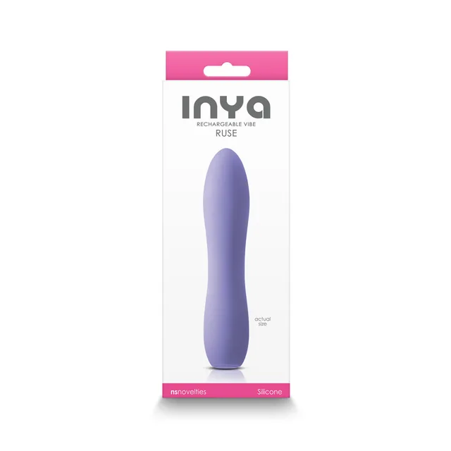 Purple INYA Ruse rechargeable vibrator in white and pink box