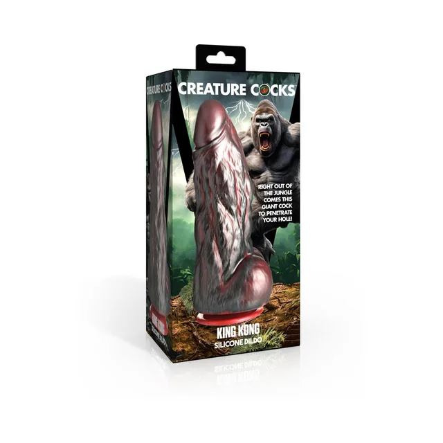 Creature Cocks King Kong gray-and-brown gorilla dildo pictured in green jungle retail box