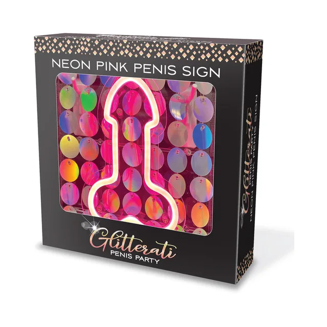 Pink Glitterati penis light sign in black windowed box