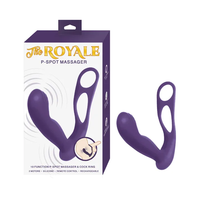 The Royale purple P-Spot Massager beside retail box